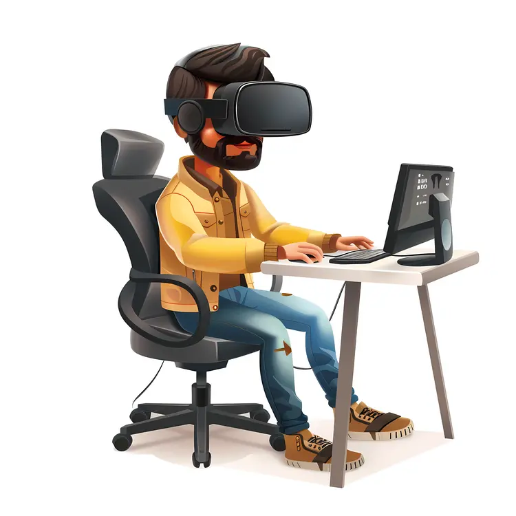 Person Using VR Headset with Laptop