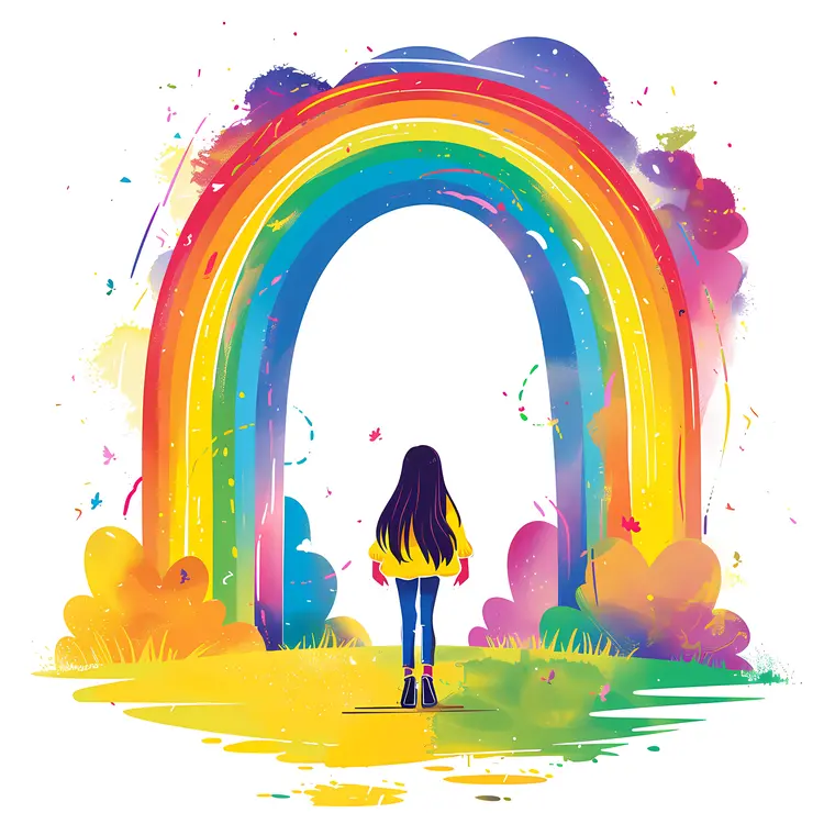 Dreamy Rainbow with Girl in Nature