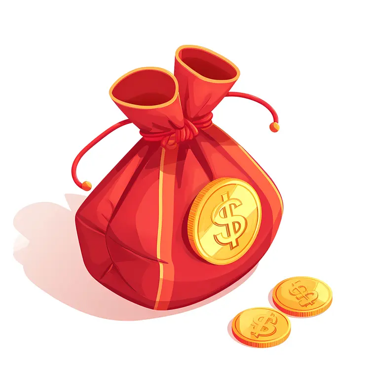 Red Money Bag with Gold Coins Illustration