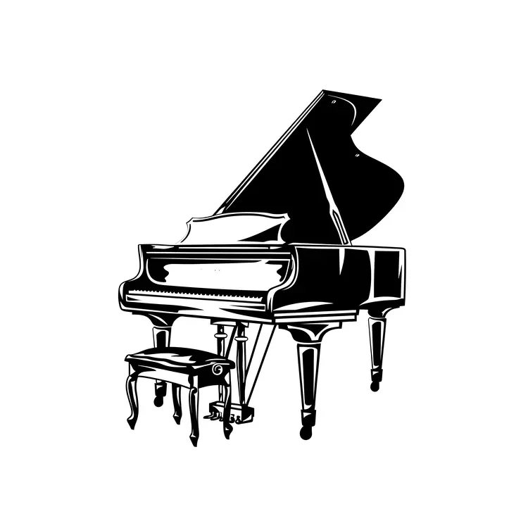 Black and White Piano with Stool
