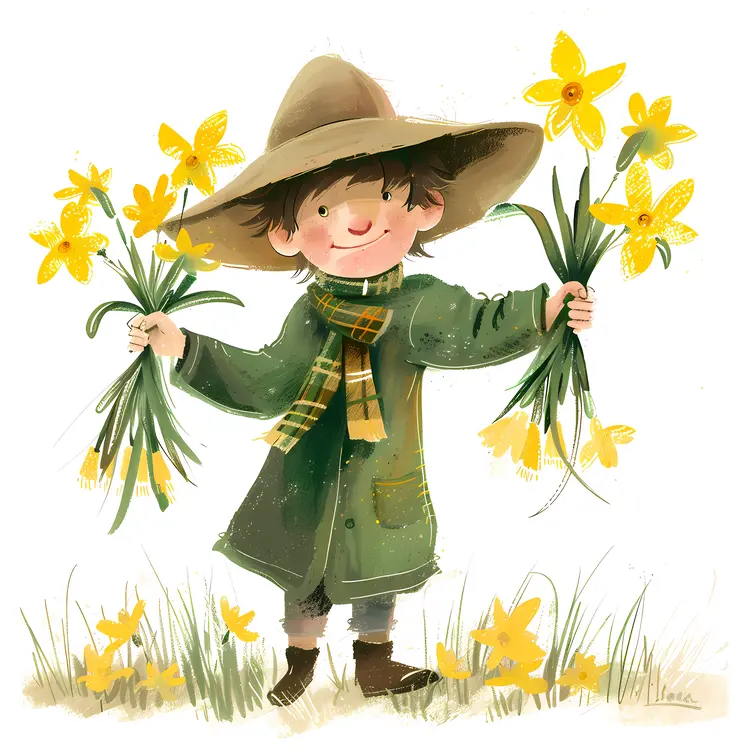 Child Holding Yellow Daffodils