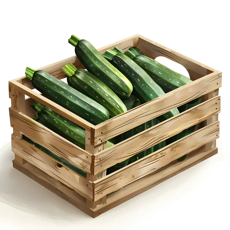 Fresh Green Zucchinis in Wooden Crate
