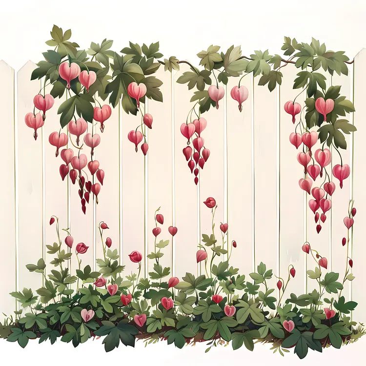 Bleeding Heart Flowers on White Fence