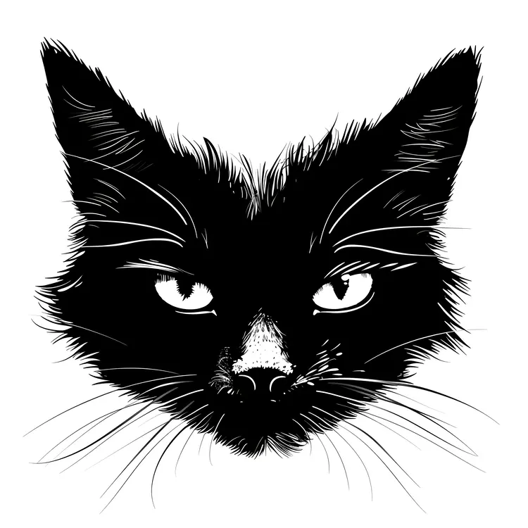 Detailed Black Cat Face Illustration