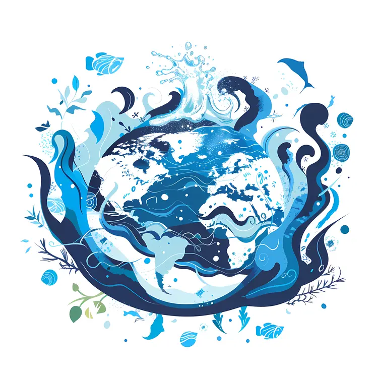 Earth Surrounded by Water and Waves