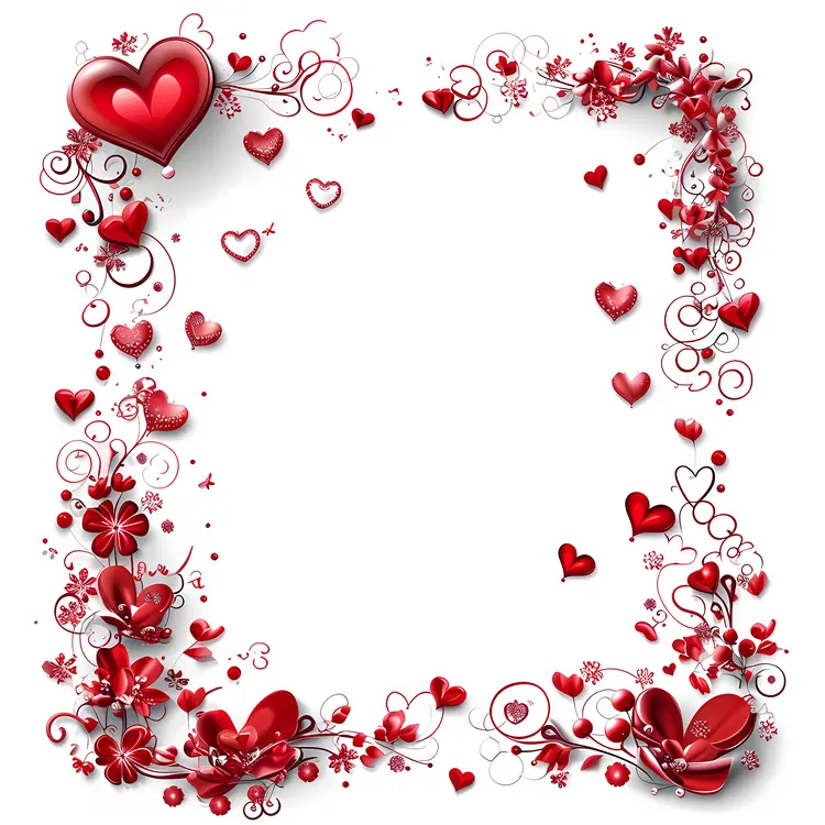 Red Hearts and Flowers Decorative Frame