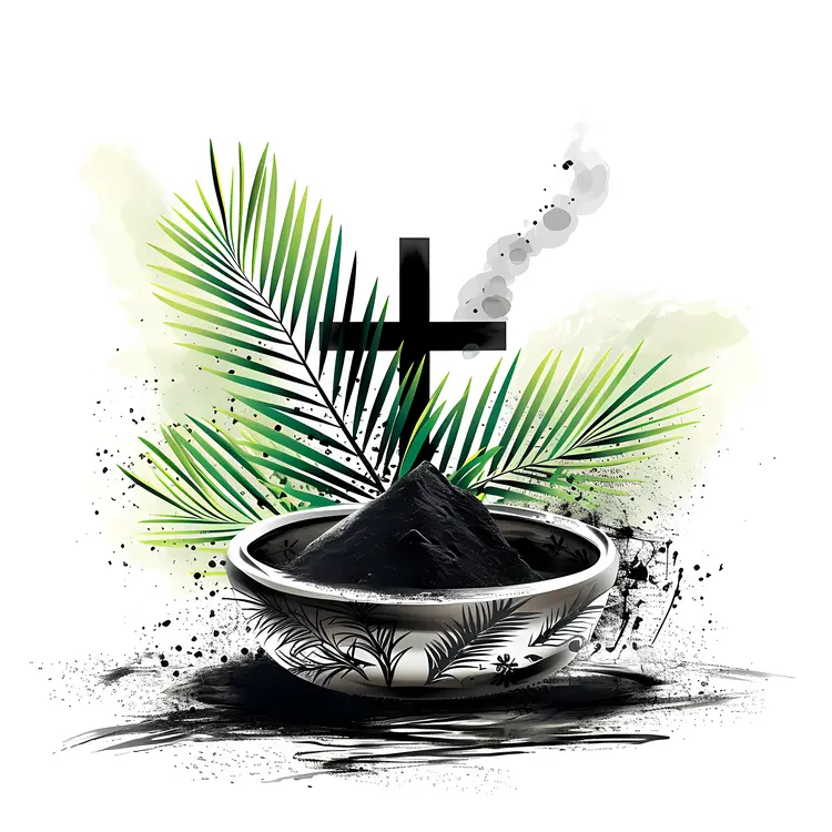 Ash and Cross with Palm Leaves for Ash Wednesday