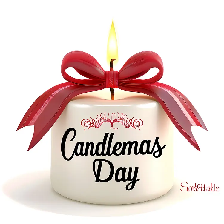 Candlemas Day Candle with Red Ribbon