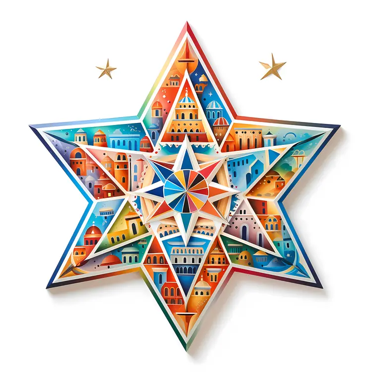 Colorful Geometric Star with Cityscape