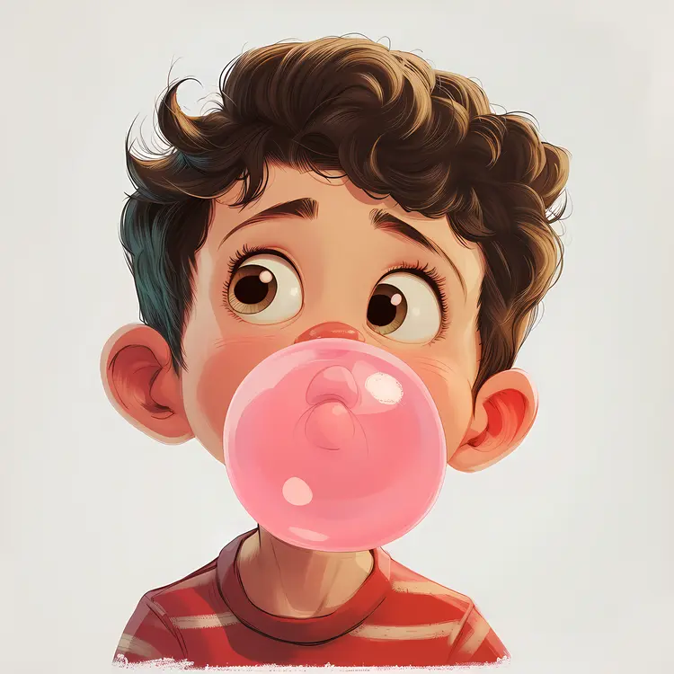 Cartoon Boy Blowing Bubblegum