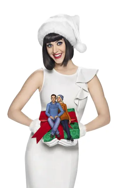 Woman in White Dress with Santa Hat Holding a Gift