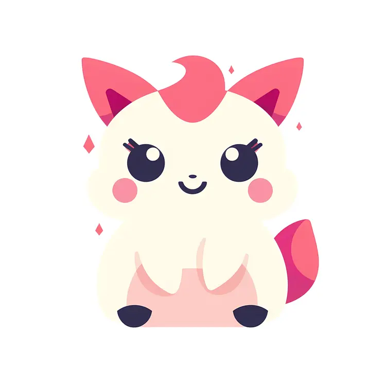 Cute Fluffy Animal with Pink Ears