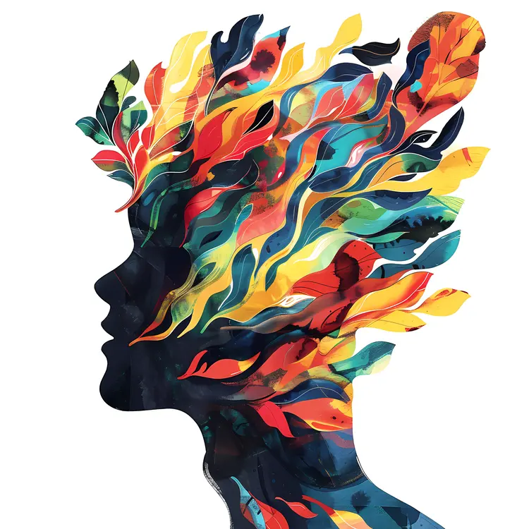 Colorful Abstract Head with Leaves