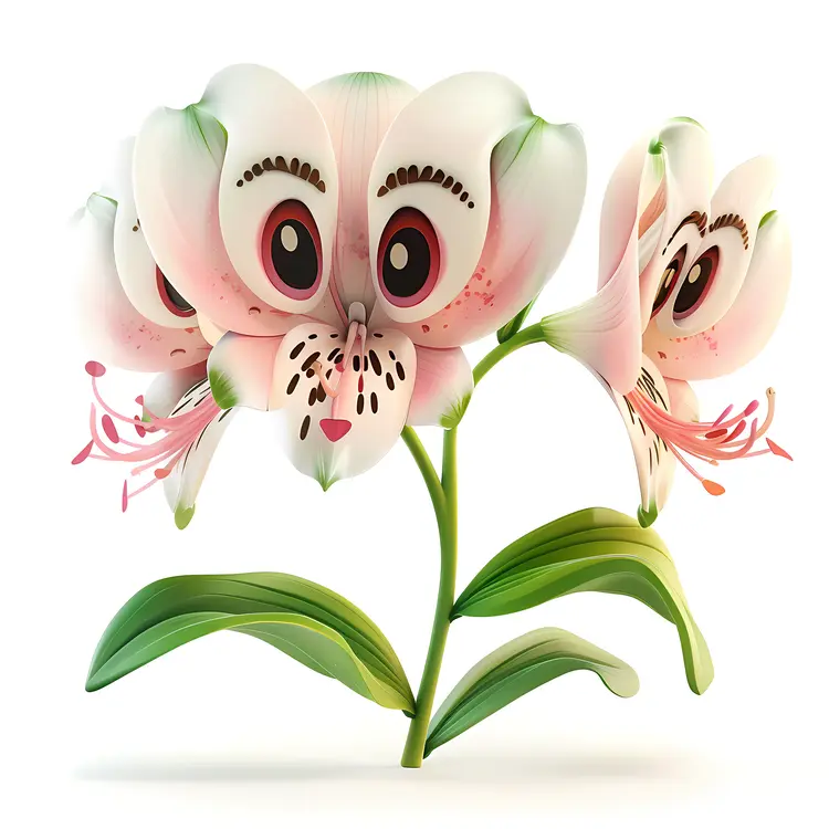 Cartoon Lily Flower with Eyes