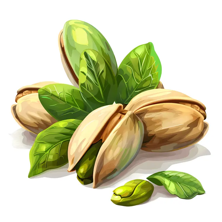 Green Pistachios with Leaves