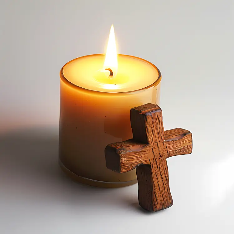 Orange Candle with Wooden Cross