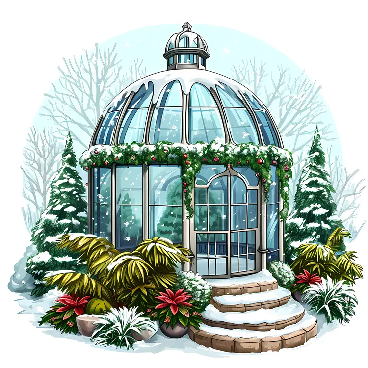 Glass Greenhouse in Winter
