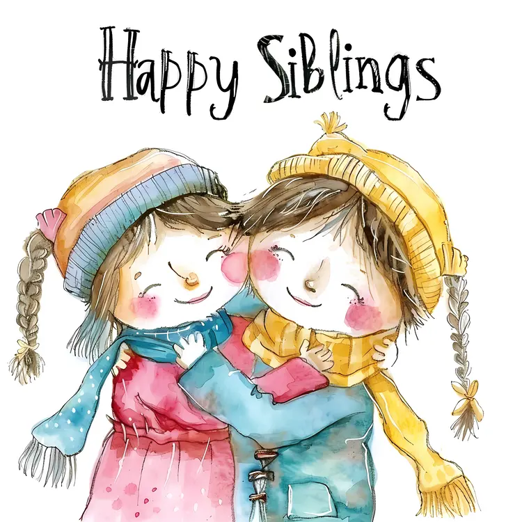 Happy Siblings Day Celebration with Two Children in Winter Clothes