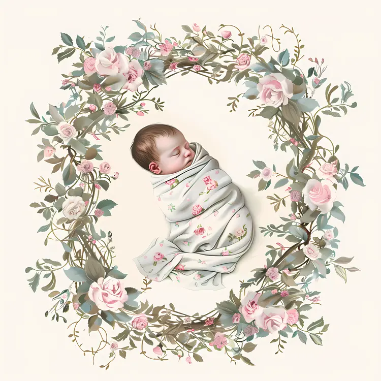 Swaddled Baby with Floral Frame