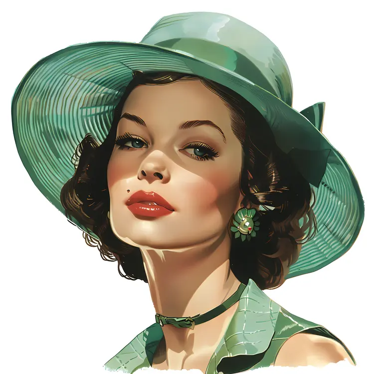 Vintage Woman in Green Hat