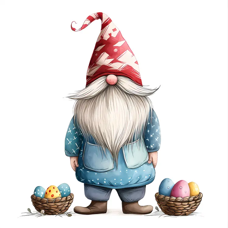 Gnome with Baskets of Easter Eggs