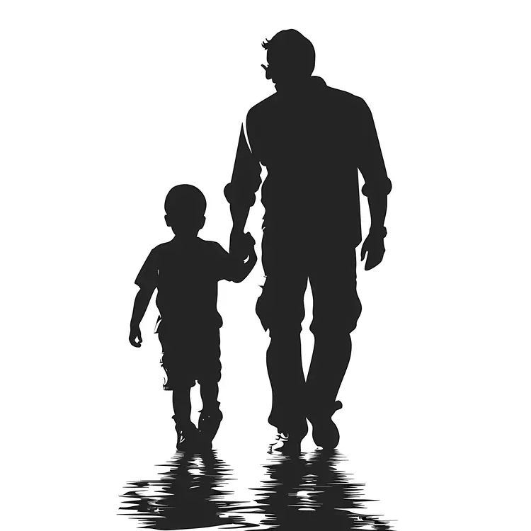 Silhouette of Man and Child Walking
