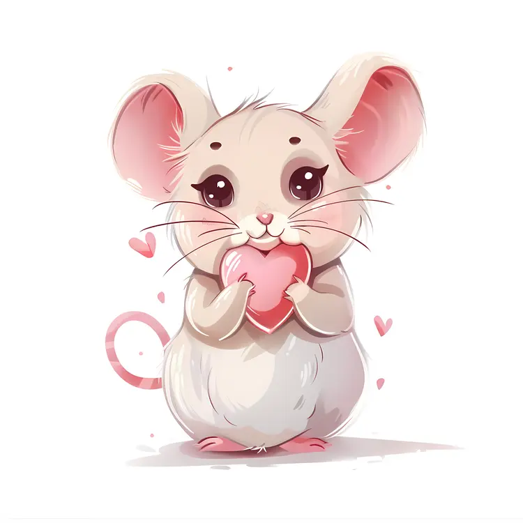 Adorable Mouse Holding a Heart Illustration