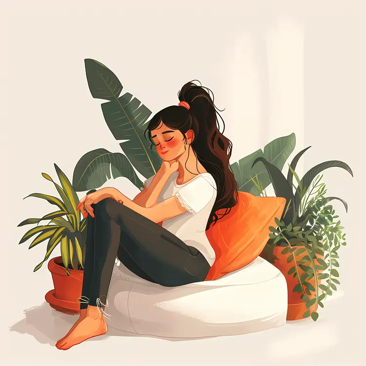 Girl with Plants and Pillow