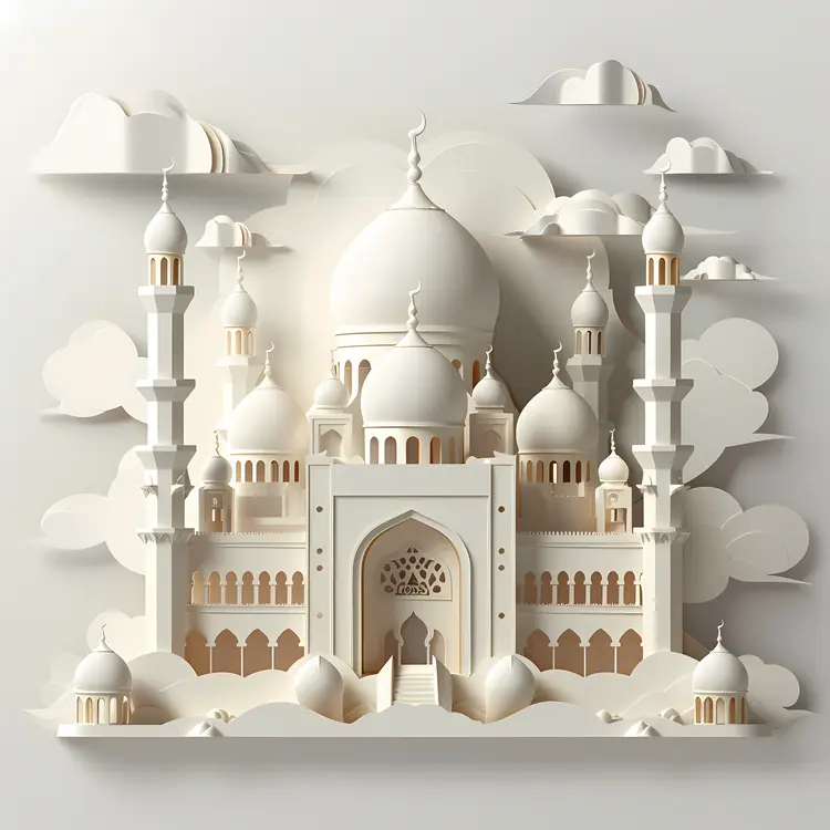 White Mosque with Clouds and Minarets