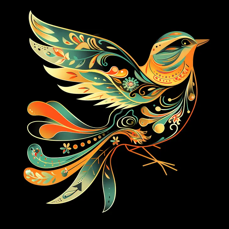 Colorful Patterned Bird Illustration