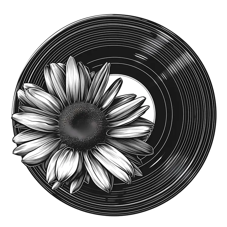 Sunflower on Vinyl Record