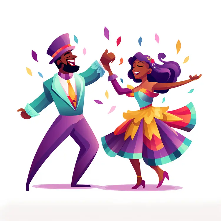 Colorful Dancing Couple in Mardi Gras Costumes