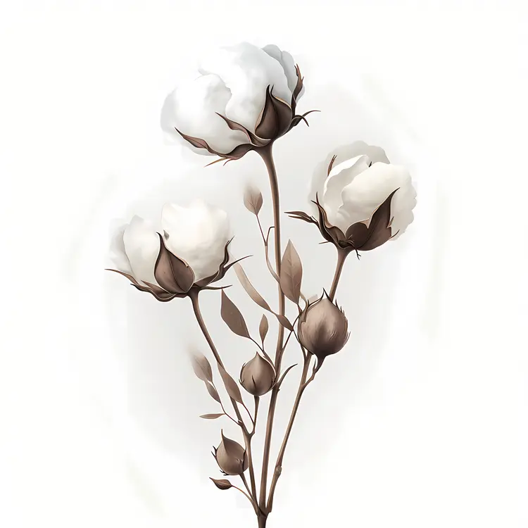 Botanical Illustration of Cotton Plant