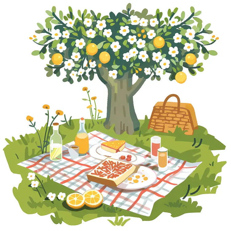 Picnic Under Tree with Food Illustration
