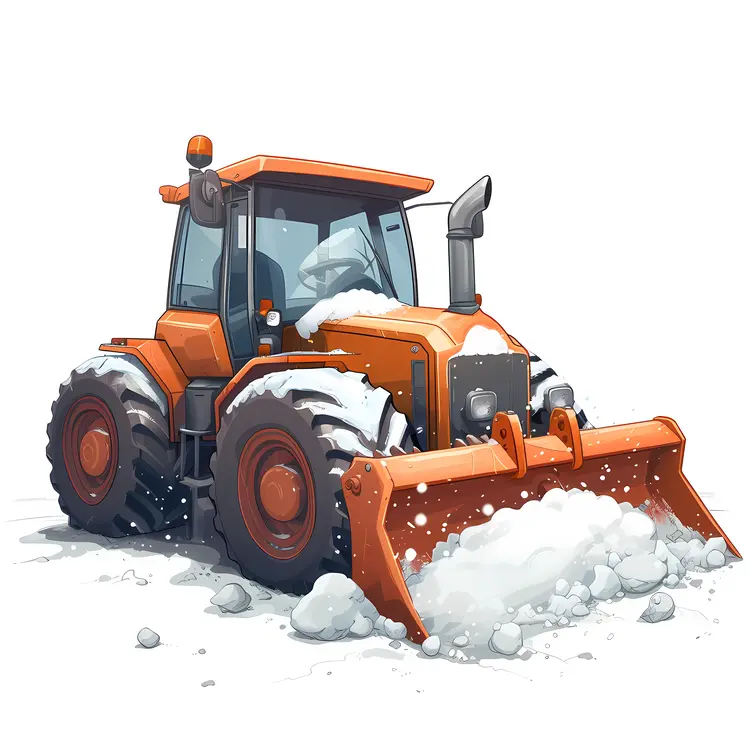 Orange Snowplow with Snow