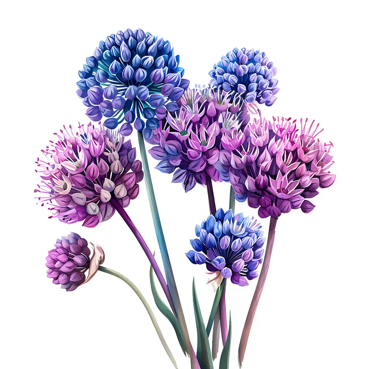 Mixed Purple and Blue Allium Flowers