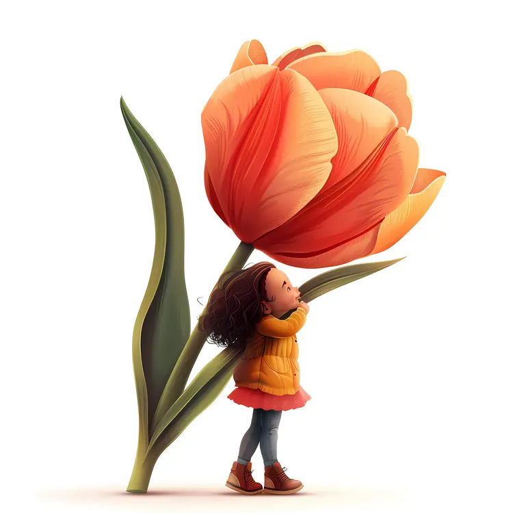 Girl Hugging Giant Red Tulip