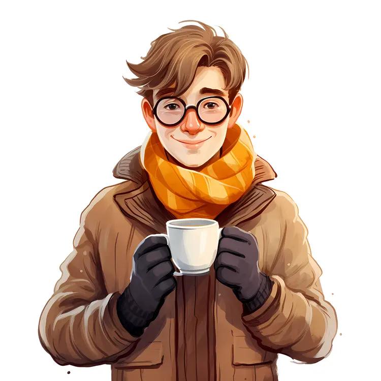 Man with Coffee Cup in Winter Clothing