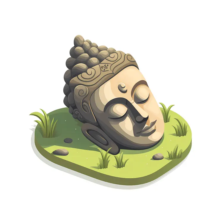 Buddha Head Statue with Greenery