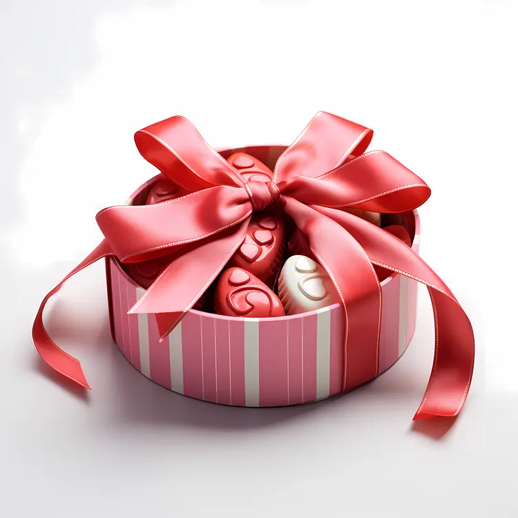 Pink Gift Box with Chocolates and Ribbon