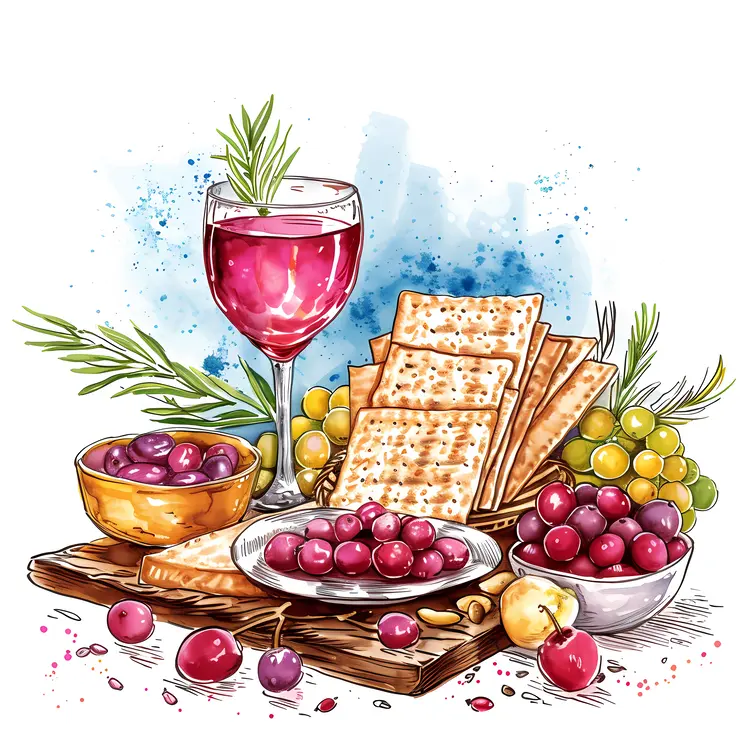 Wine and Crackers with Grapes