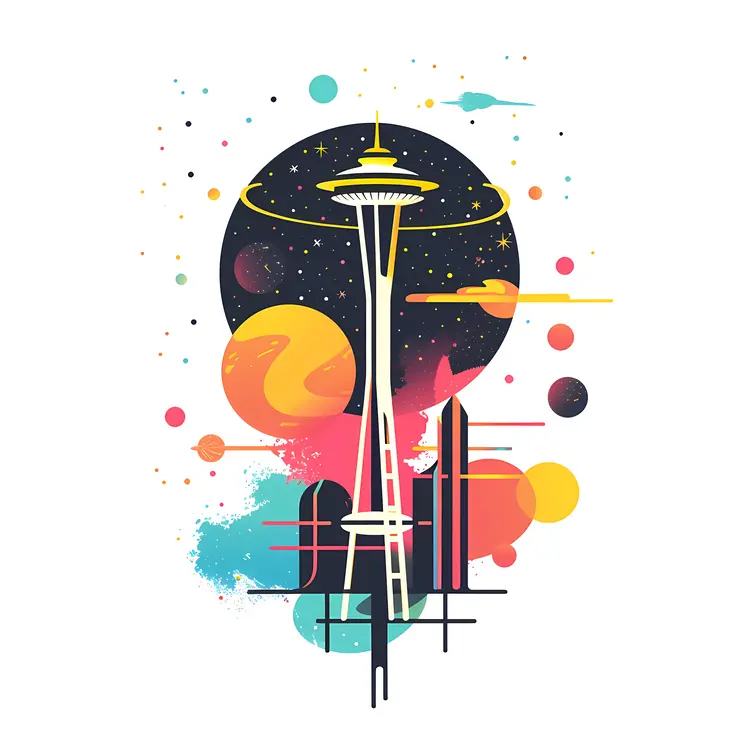 Space Needle with Cosmic Background