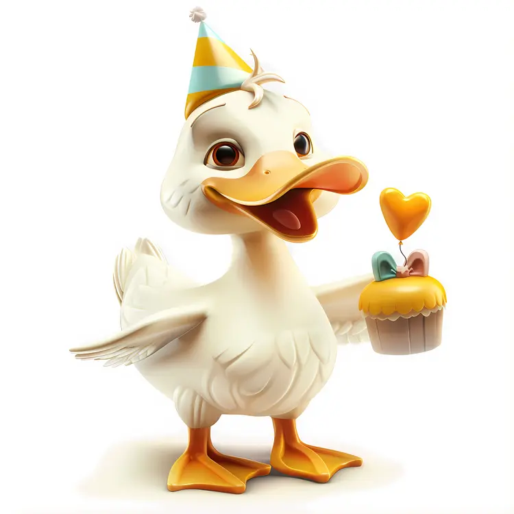 Cute Duck with Birthday Cupcake