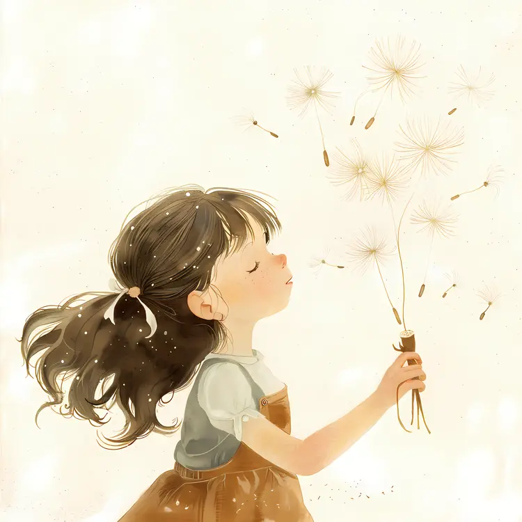 Girl Blowing Dandelion Seeds