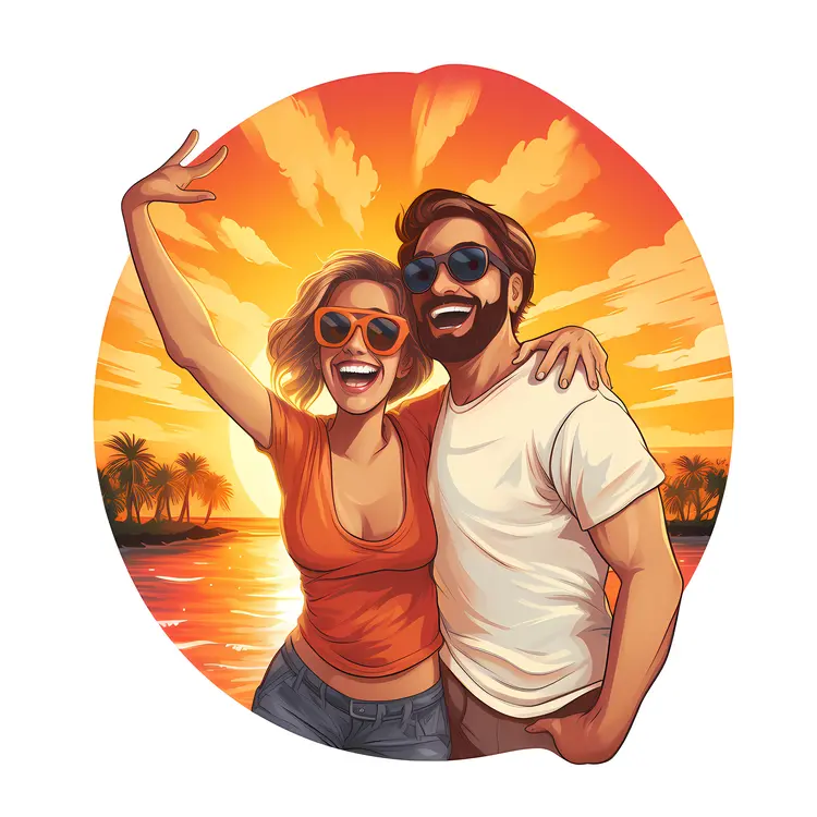 Happy Couple Enjoying Sunset on the Beach