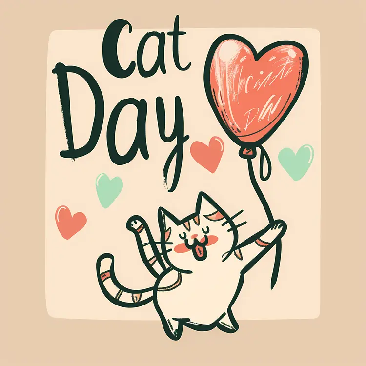 Cat with Heart Balloon for Cat Day