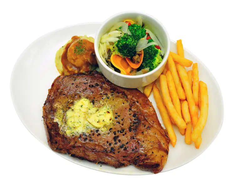 Savory Steak Plate with Fries and Vegetables