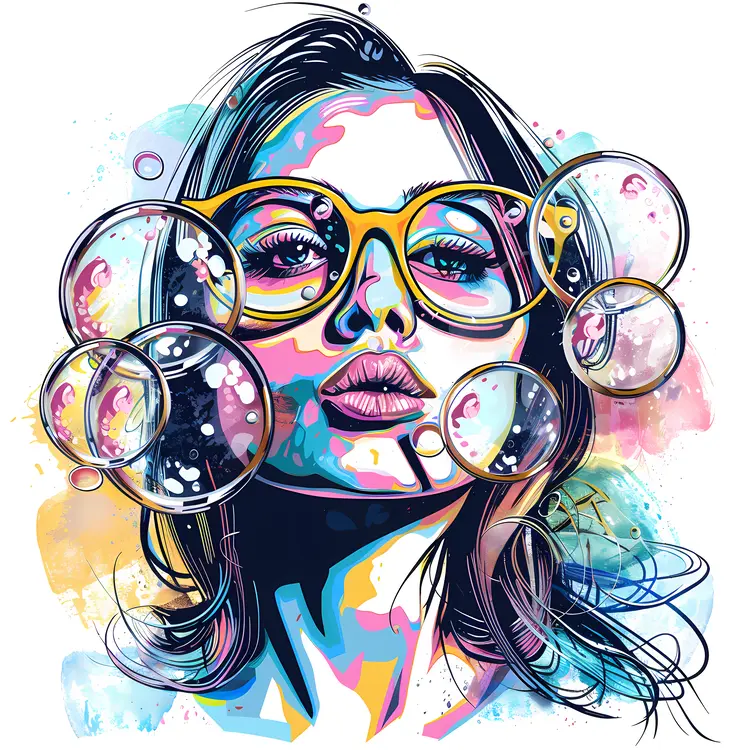 Woman with Colorful Bubbles