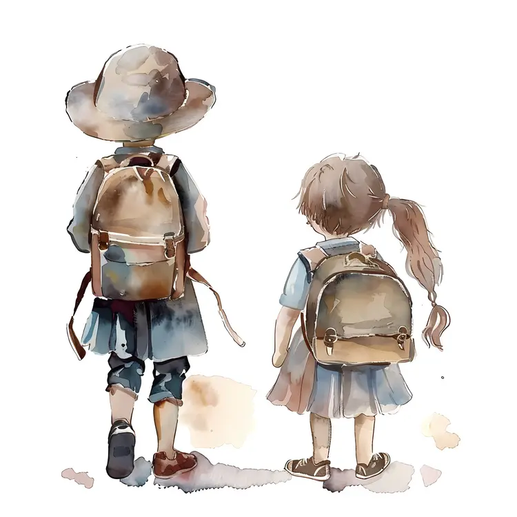 Children Walking with Backpacks