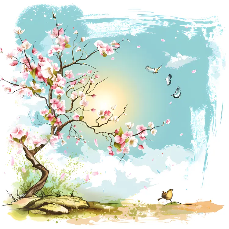 Blossoming Tree with Birds